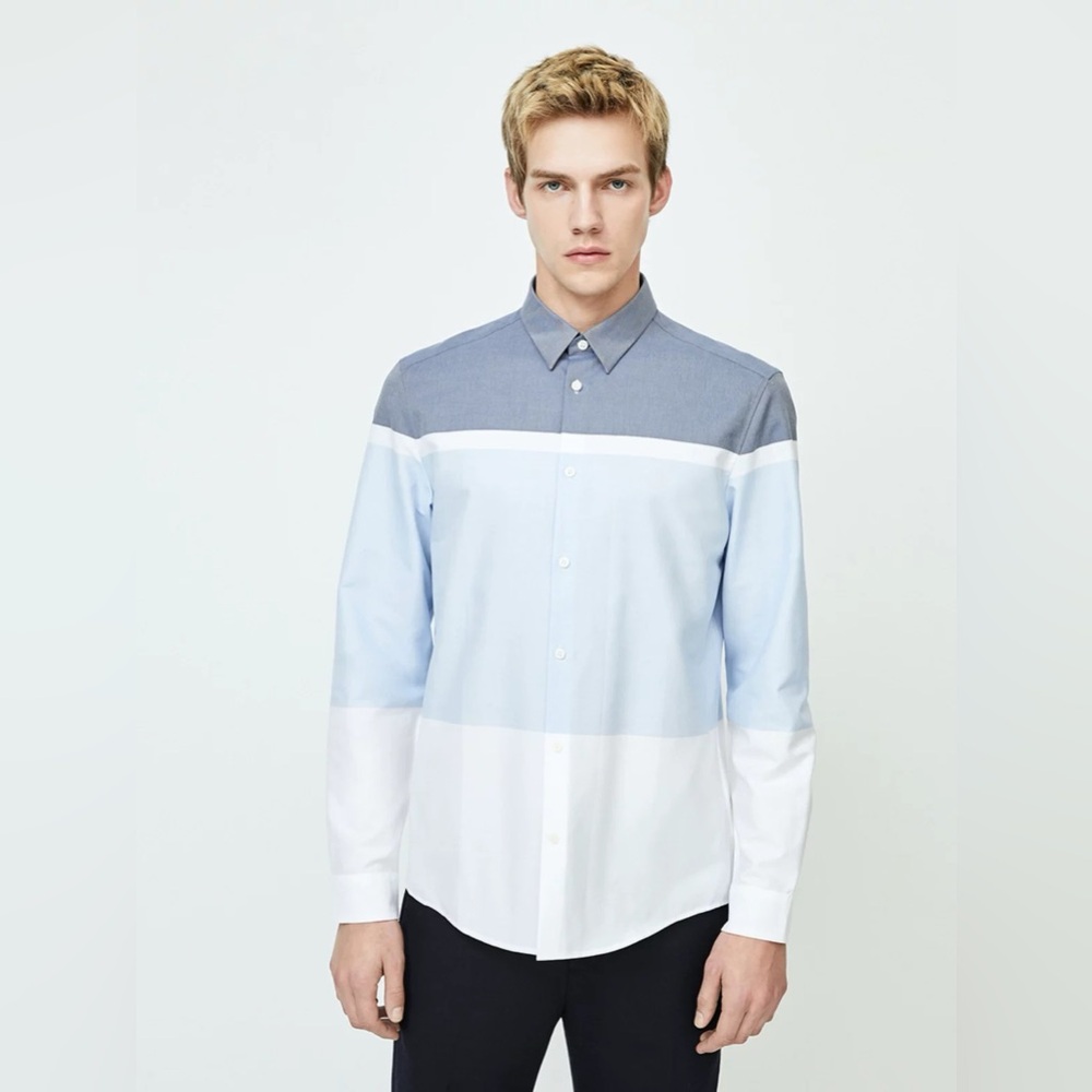 Men's Blue and White Colorblock Shirt